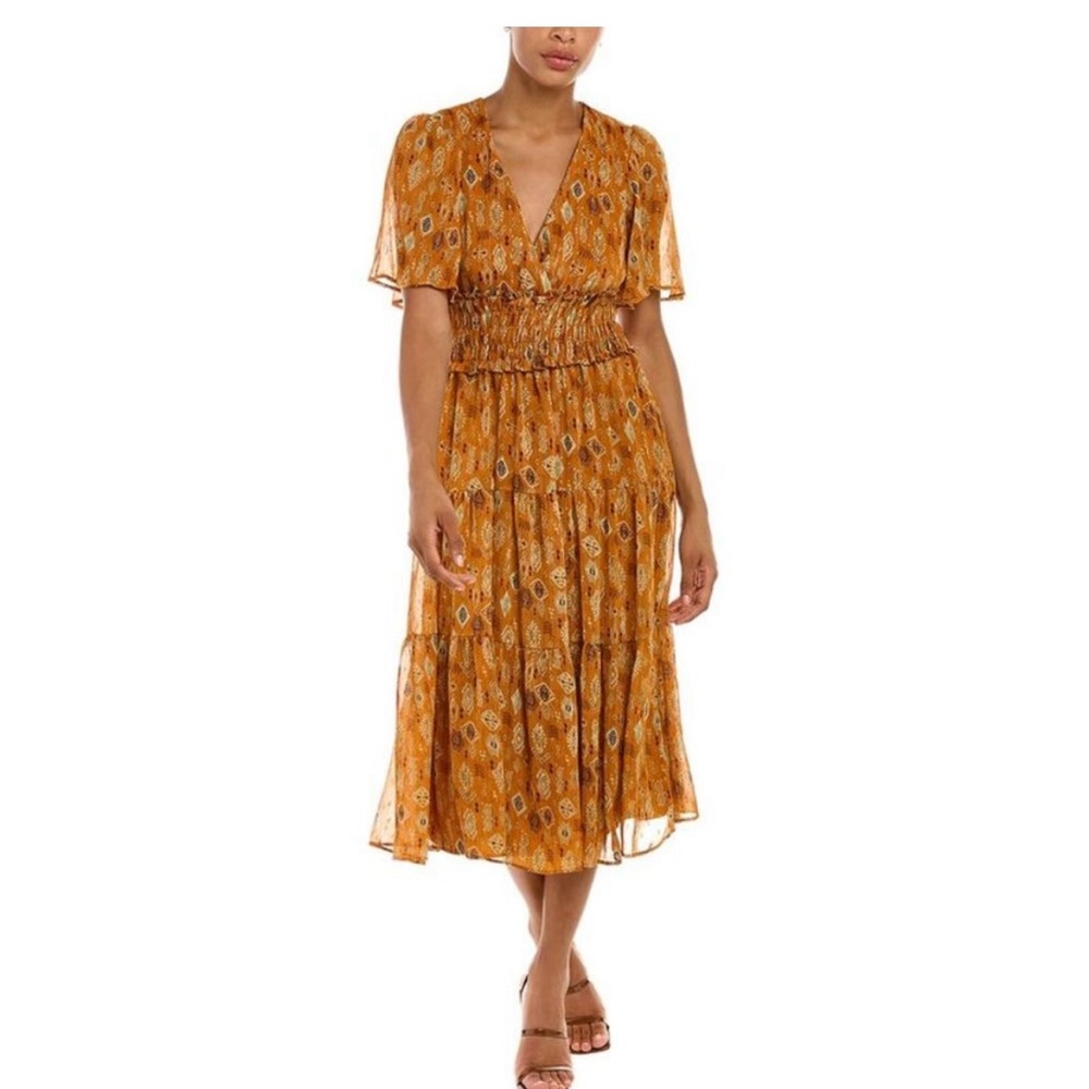 Taylor Orange Patterned Midi Dress